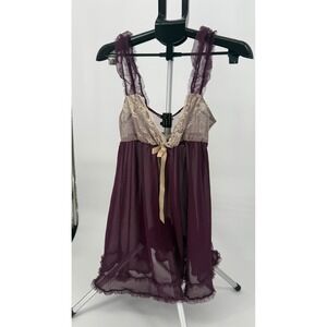 Ambrielle Plum Purple Sheer Lace Babydoll Coquette‎ Romantic Ruffles Nightgown S